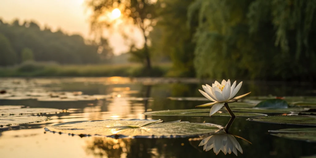A white water lily on a calm pond, a guide to safe opioid alternative medications.