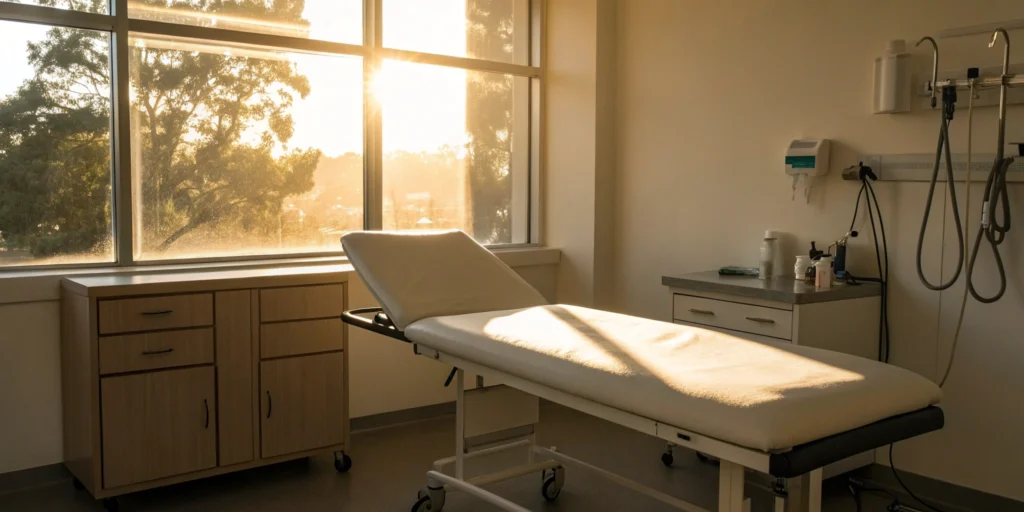 A medical procedure room ready for an epidural steroid injection for lumbar spinal stenosis.